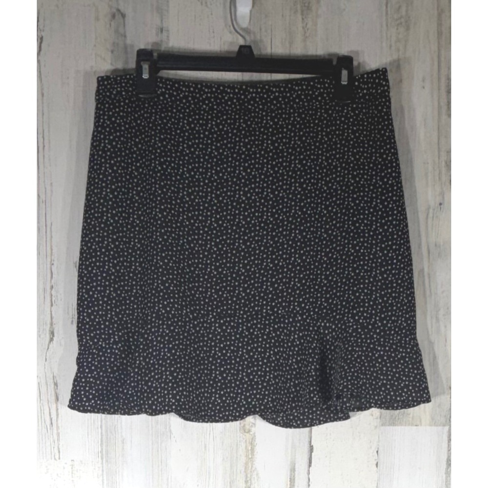 J Crew Star Print Mini Skirt 12‎ Black White Ruffle Peplum Hem Lined Celestial